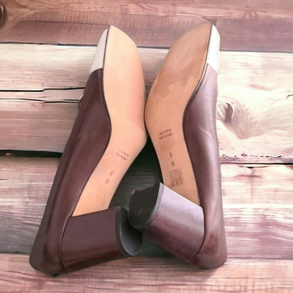 VTG YSL Retro Mod Square Toe Leather Pumps 8 N Heels Brown Yves Saint Laurent - Picture 9 of 16